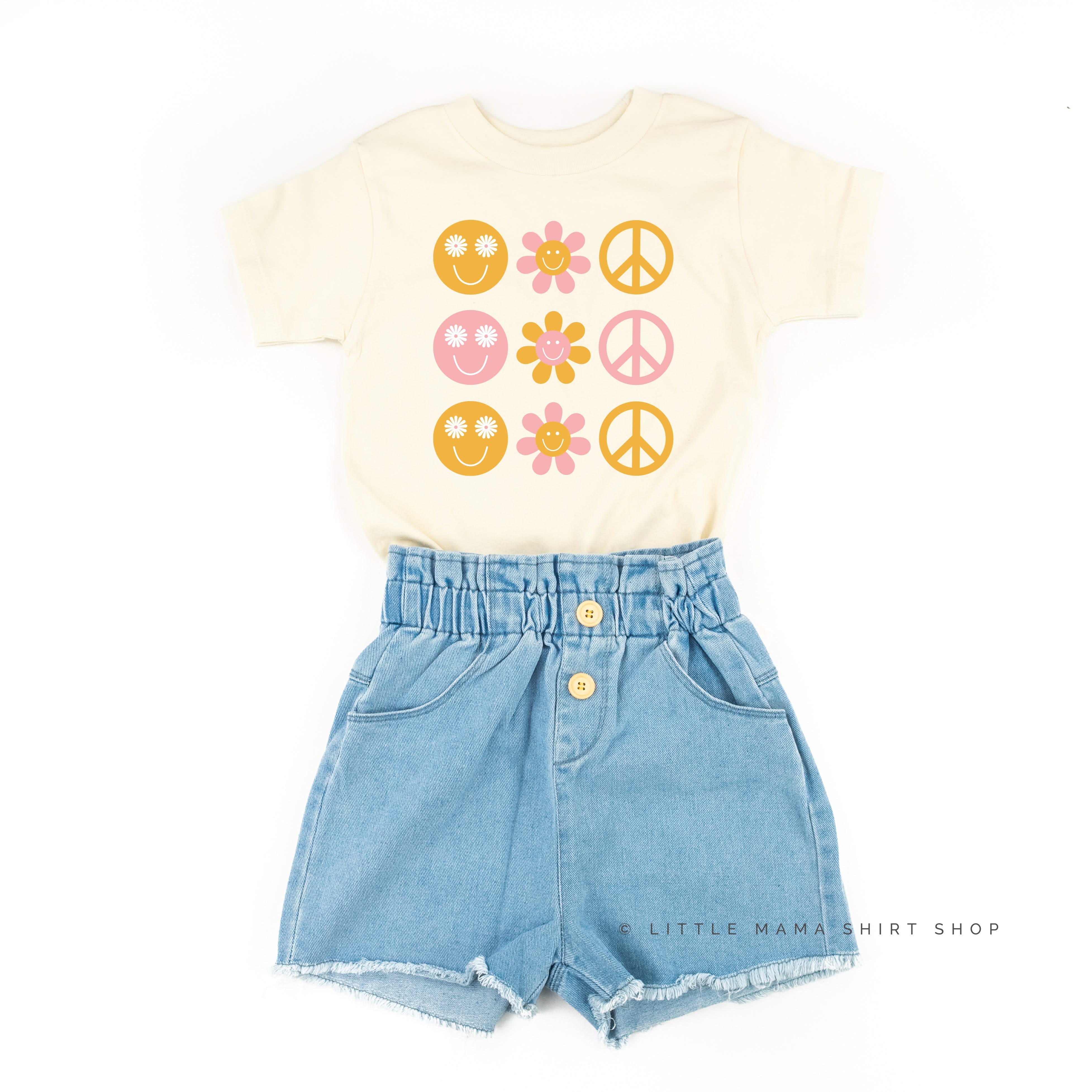 3x3 - RETRO HAPPY FLOWERS - Short Sleeve Child Shirt Little Mama Shirt Shop