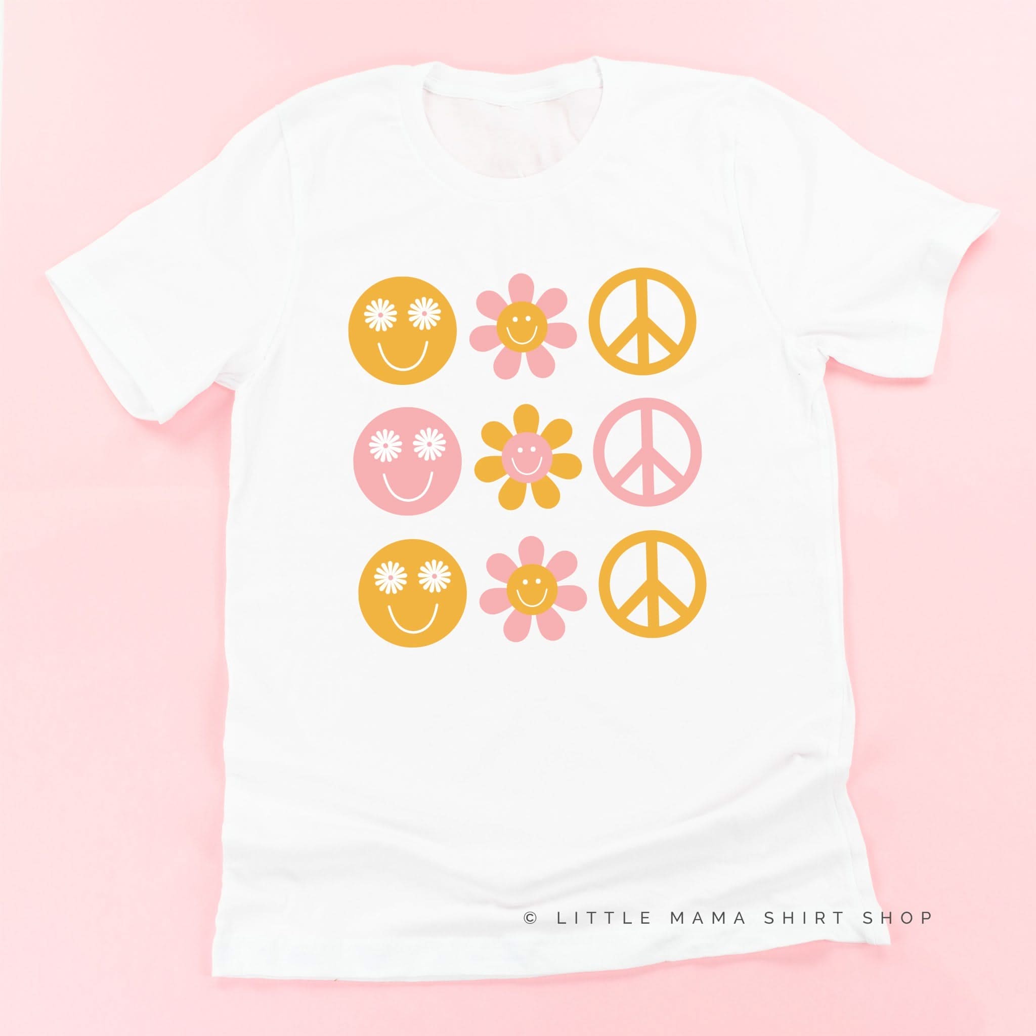 3x3 - RETRO HAPPY FLOWERS - Unisex Tee Little Mama Shirt Shop