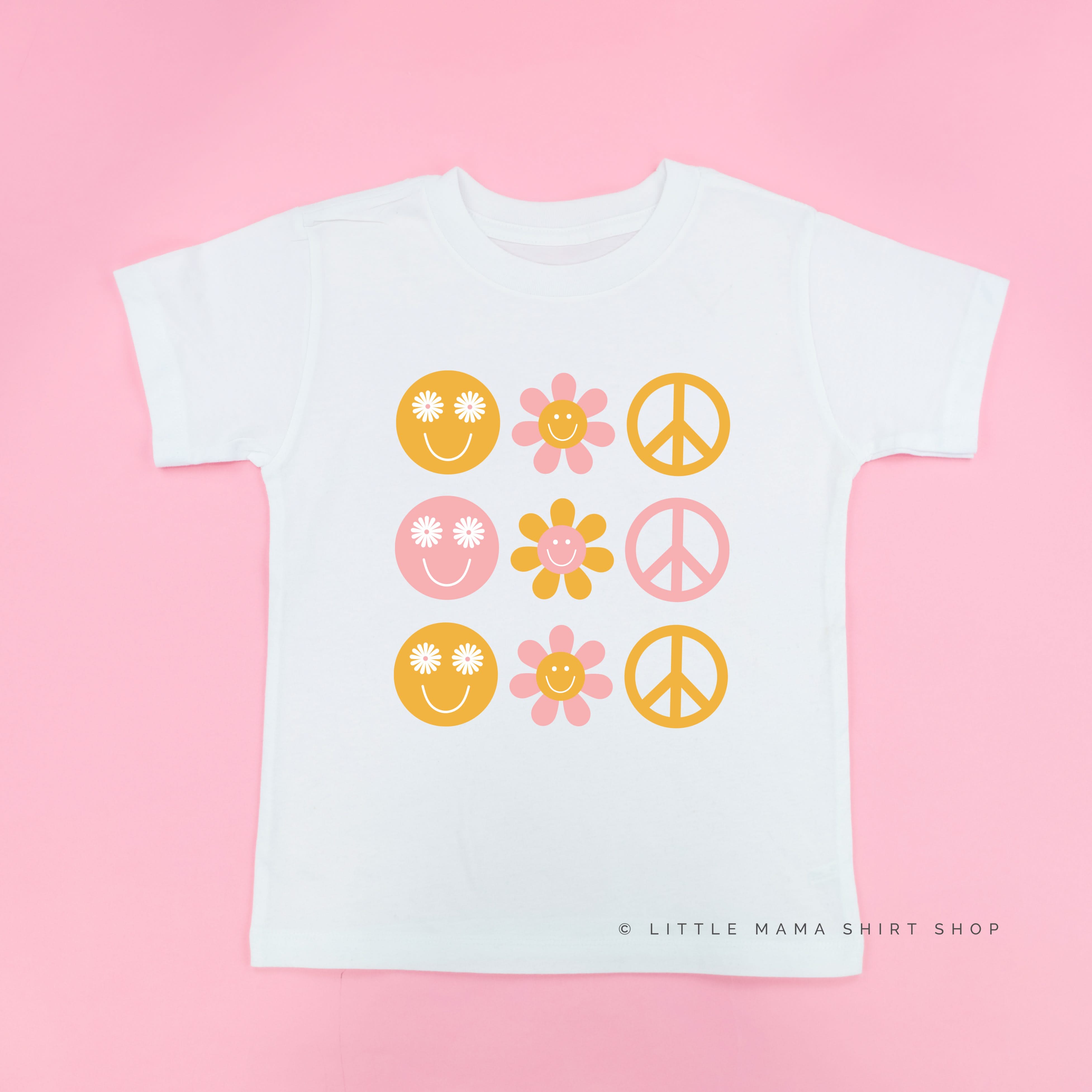 3x3 - RETRO HAPPY FLOWERS - Short Sleeve Child Shirt Little Mama Shirt Shop