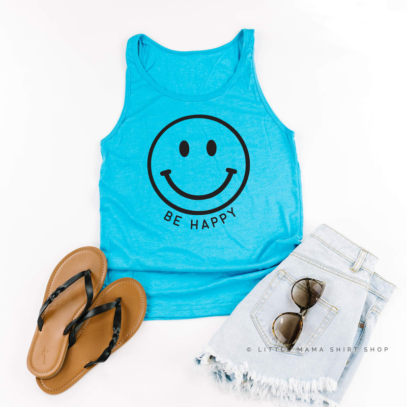 BE HAPPY - BIG SMILEY FACE - Full Design - Unisex Jersey Tank
