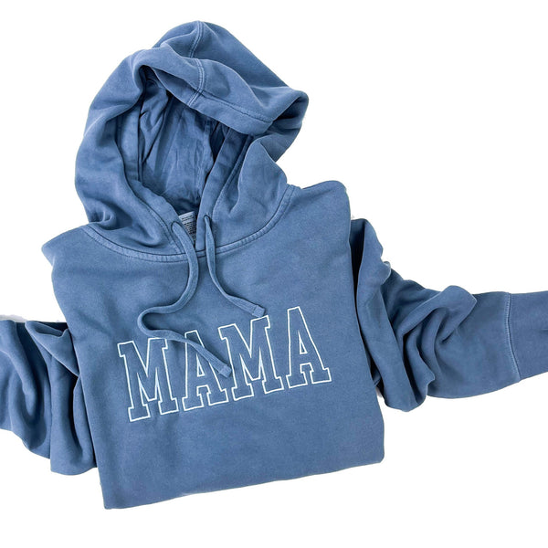 MAMA - Outline - Blue Pigment - Embroidered Hoodie