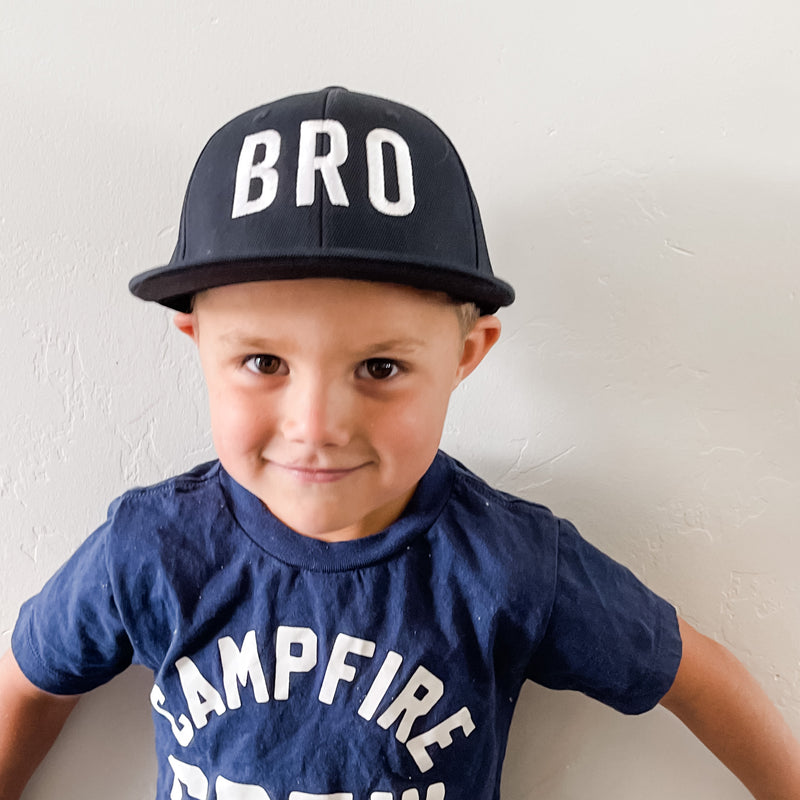 BRO (Black) - Child Size -Flat Brim Hat w/ Mesh Back