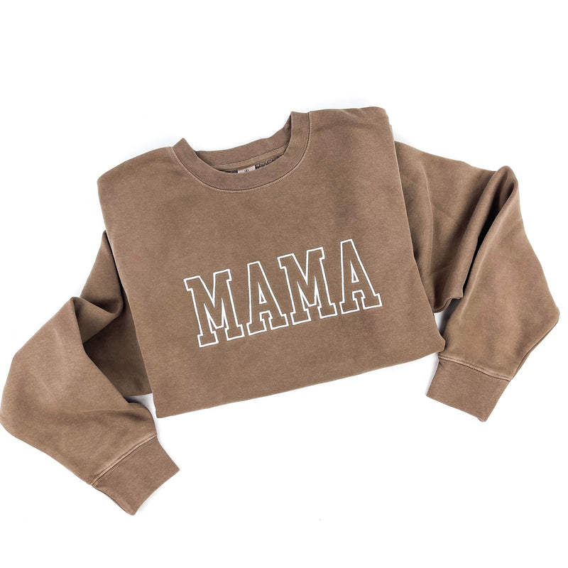 MAMA - Outline - (Brown Pigment Dye) - Embroidered Crewneck Sweatshirt