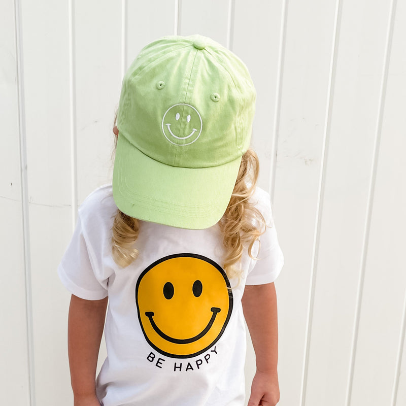 SMILEY FACE - Lime Green - Child Baseball Cap