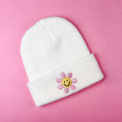 Child Beanie - Smiley Flower - Cream Little Mama Shirt Shop LLC