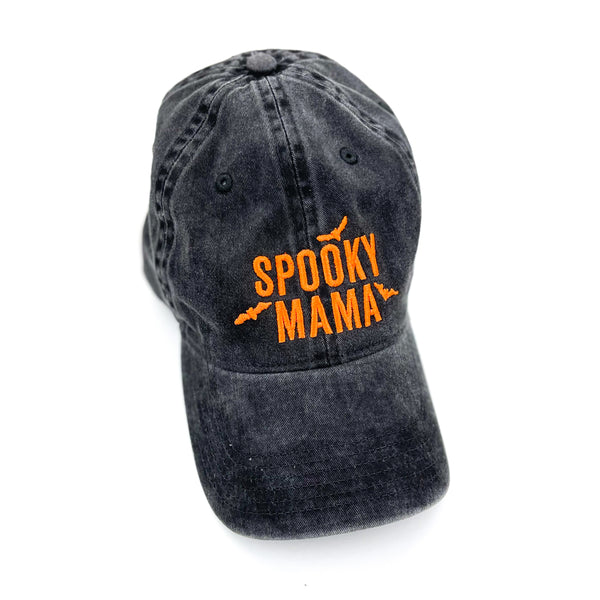 SPOOKY MAMA - Heather Black Baseball Cap w/ Orange