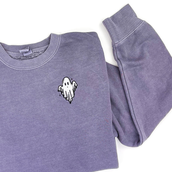 Embroidered Pigment Crewneck Sweatshirt - Friendly Ghost
