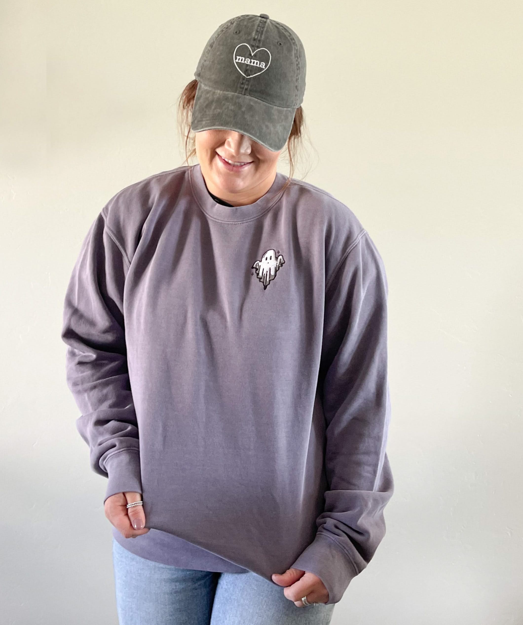 Friendly Ghost - Embroidered Pigment Crewneck