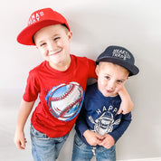 MAMA'S BOY - Child Size - Black Flat Brim Hat w/ Mesh Back Little Mama Shirt Shop