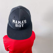 MAMA'S BOY - Child Size - Black Flat Brim Hat w/ Mesh Back Little Mama Shirt Shop