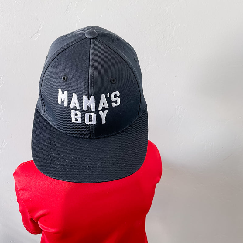 MAMA'S BOY - Child Size - Black Flat Brim Hat w/ Mesh Back