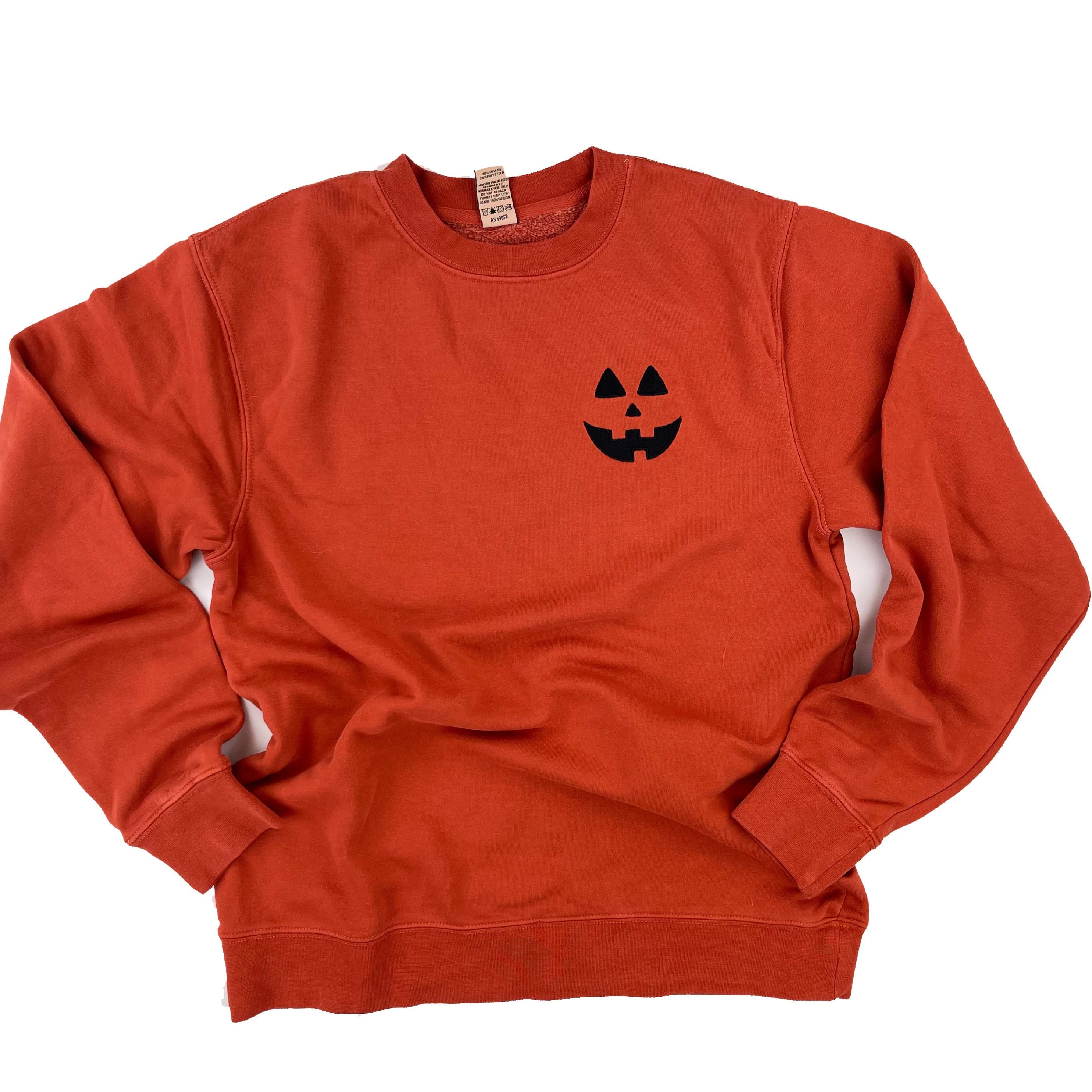 Jack-o-Lantern (w/ Black Thread) - Embroidered Amber Pigment Crewneck