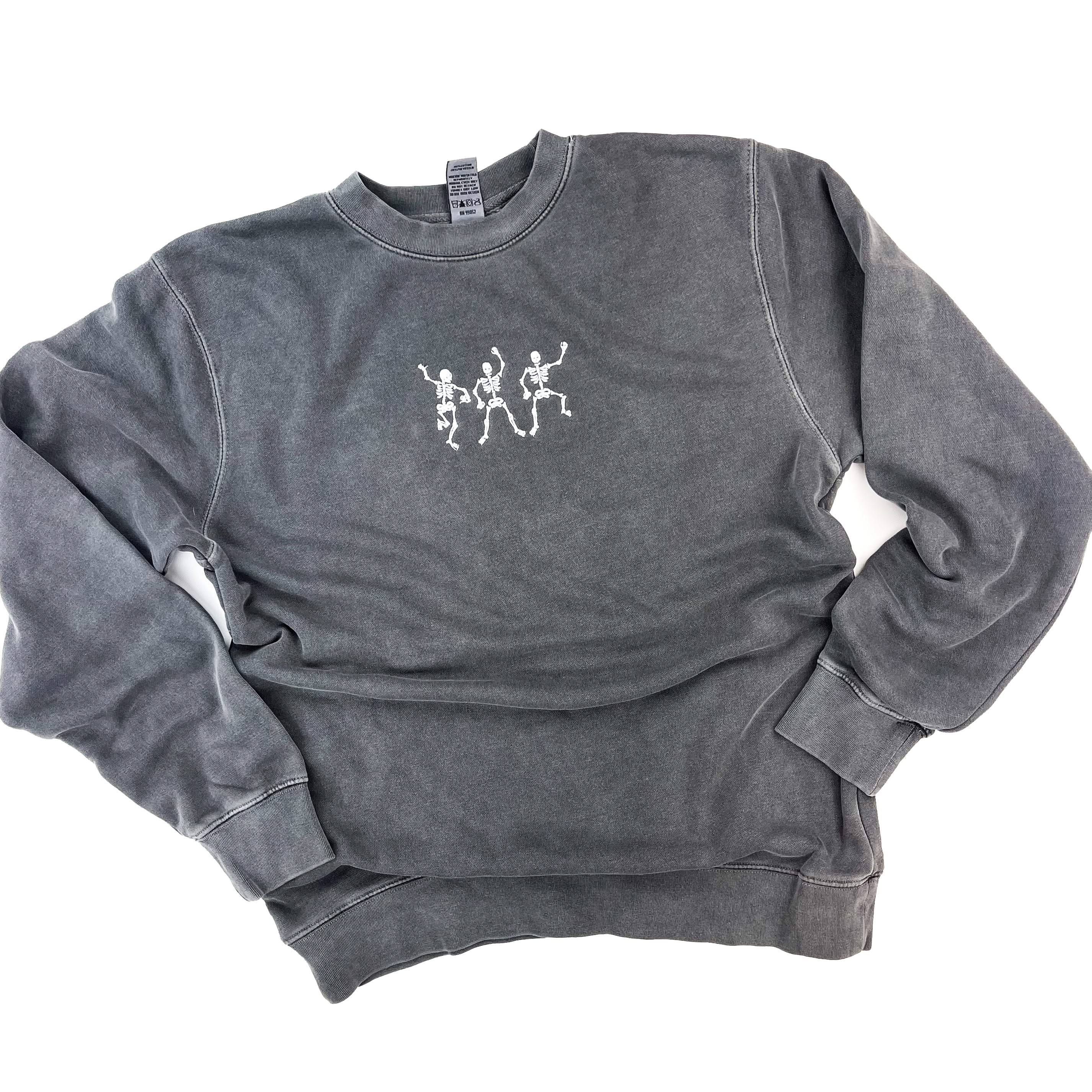 Dancing Skellies - Embroidered Pigment Crewneck