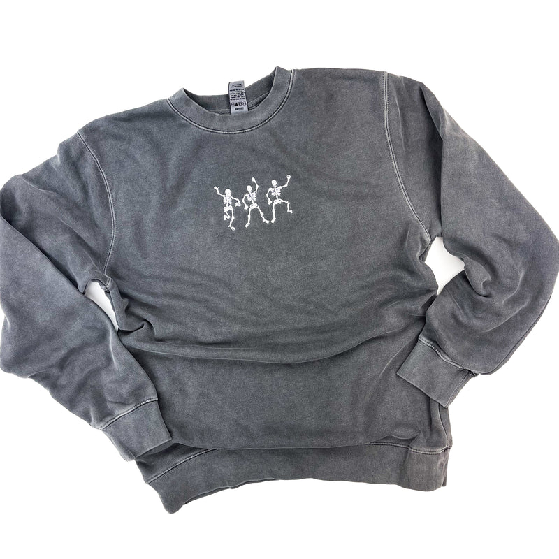 Embroidered Pigment Crewneck Sweatshirt - Dancing Skellies