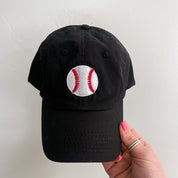 CHILD SIZE Baseball Cap - Black w/ Solid Baseball Little Mama Shirt Shop