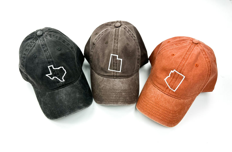 50 States - Baseball Cap (state outline front - state name back / white thread)