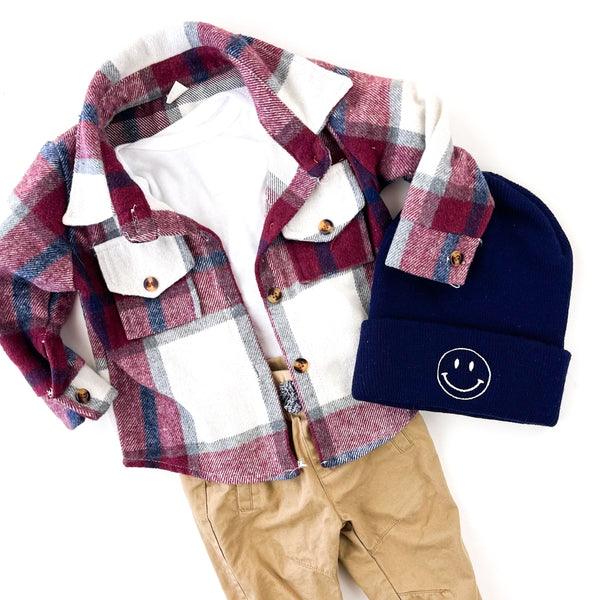 FLANNEL - Maroon+Navy - Baby/Child Size Plaid Flannel Shacket