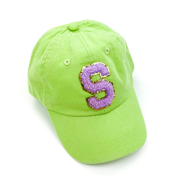 Limited Edition Varsity Initials - Lime Green w/ Purple - Child Baseball Cap