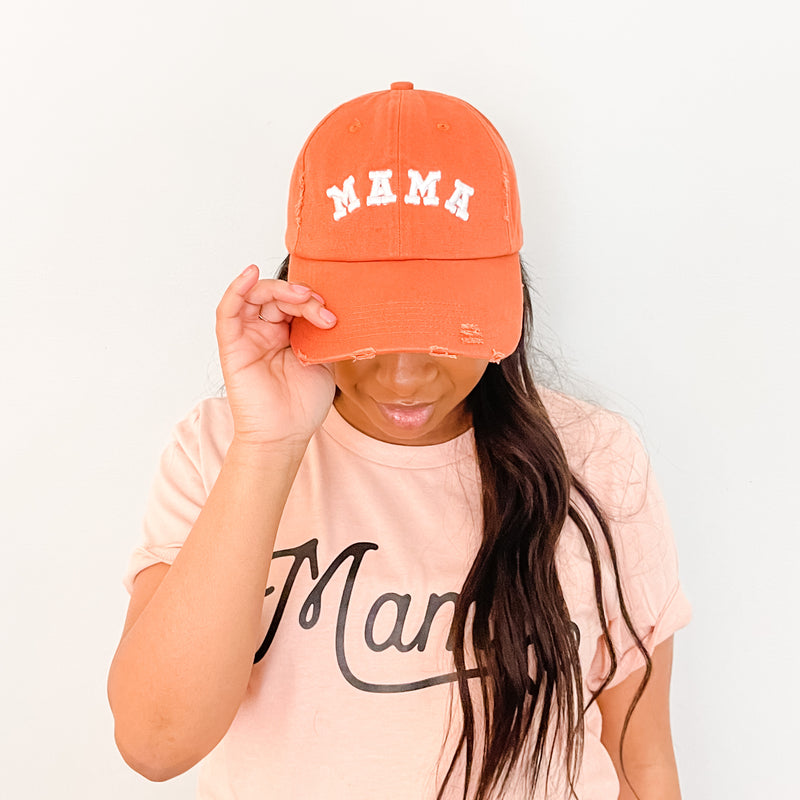 MAMA (Varsity) - Burnt Orange - DISTRESSED Baseball Cap