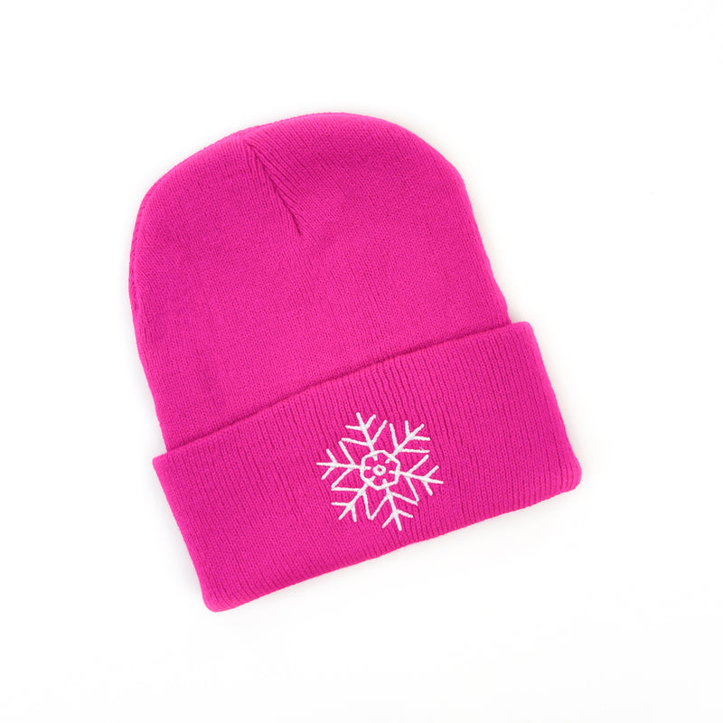 Child Beanie - Snowflake - Hot Pink w/ White