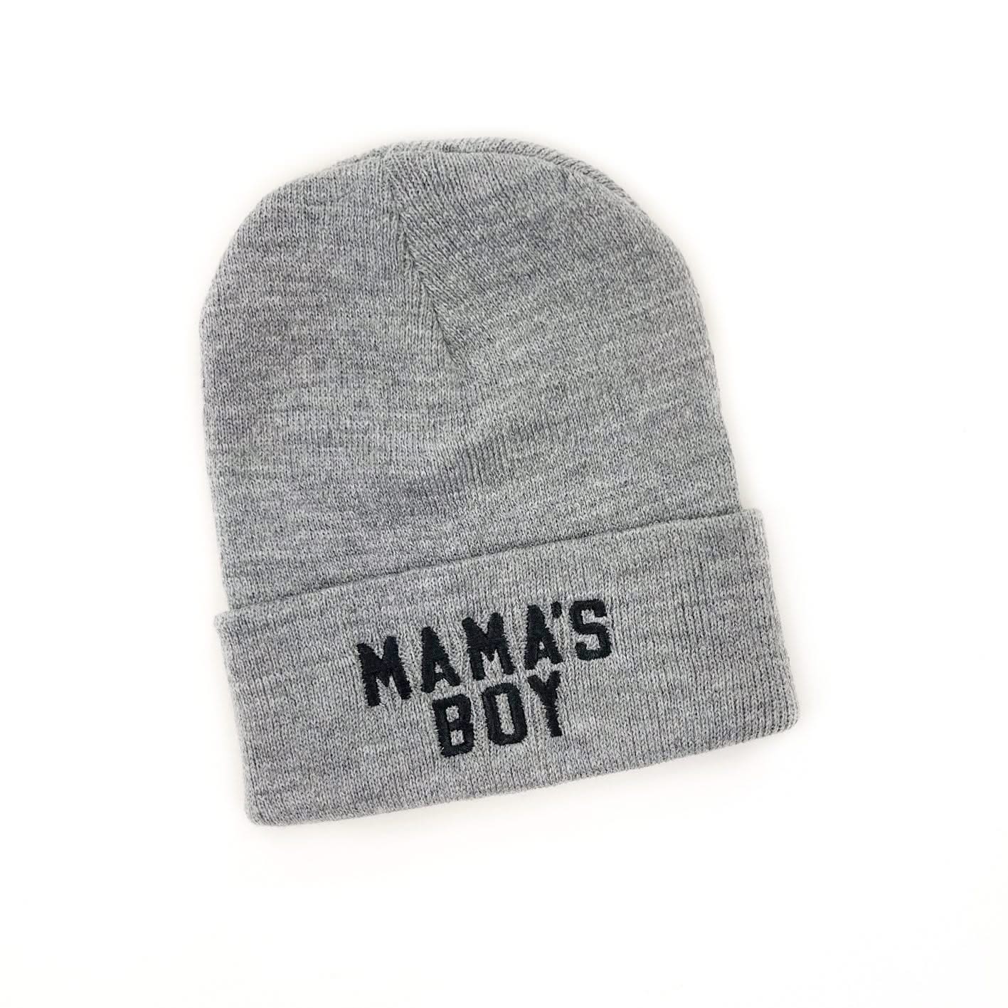 Child Beanie - Mama's Boy - Gray w/ Black Little Mama Shirt Shop LLC