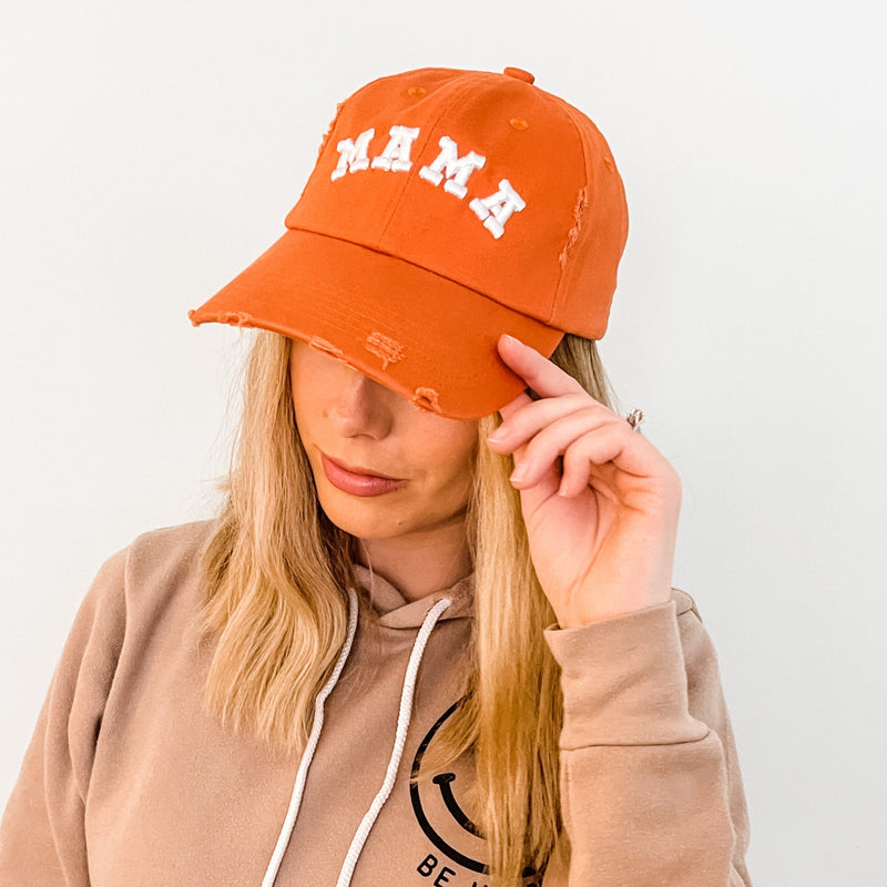 MAMA (Varsity) - Burnt Orange - DISTRESSED Baseball Cap