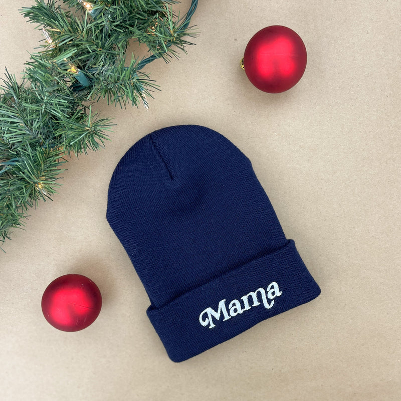 ADULT BEANIE - Mama Italic - NAVY w/ White