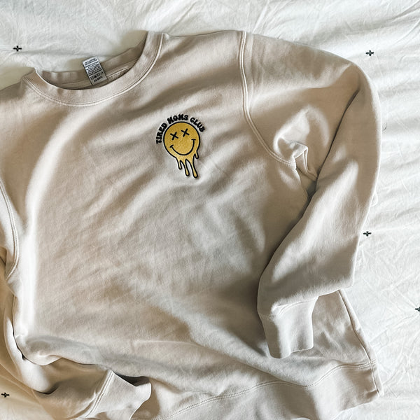 EXCLUSIVE EMBROIDERED SWEATSHIRT (2 Styles) - Tired Moms Club Melting Smiley