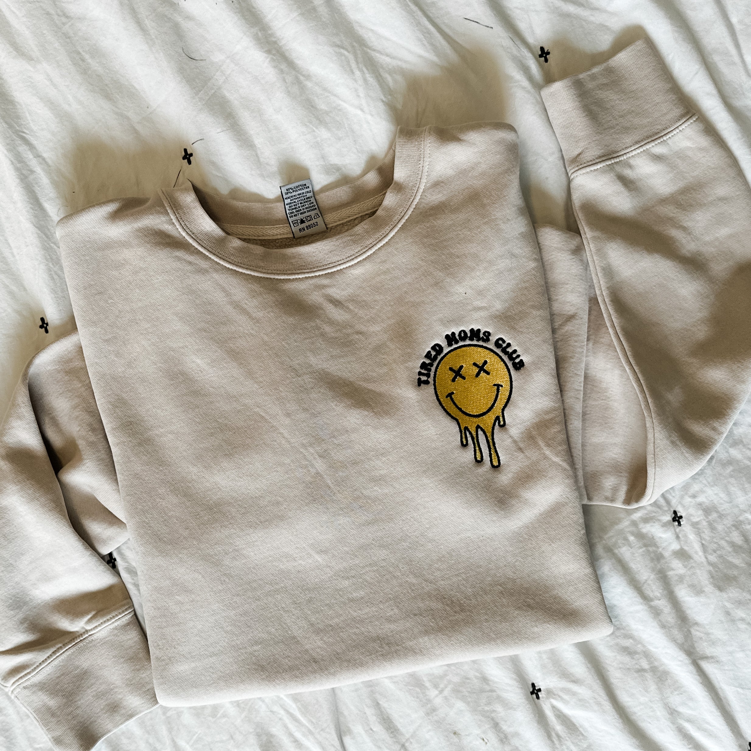 Embroidered Sweatshirt (2 Styles) - Tired Moms Club Melting Smiley Little Mama Shirt Shop LLC