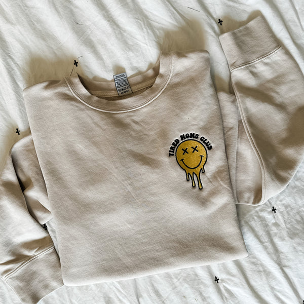 EXCLUSIVE EMBROIDERED SWEATSHIRT (2 Styles) - Tired Moms Club Melting Smiley