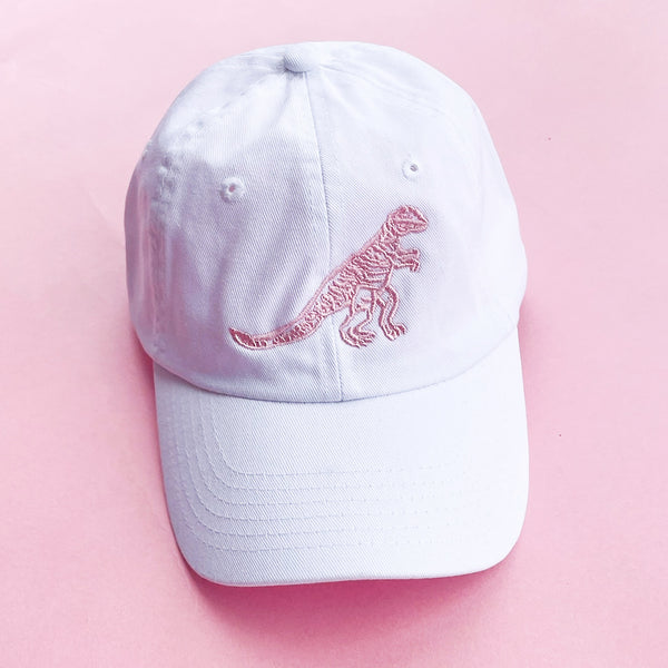 Pocket T-Rex - Child Size - White w/ Pink - Curved Brim Hat