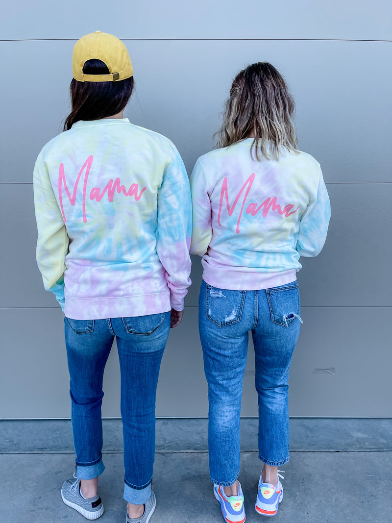 MAMA - Pink Signature - Exclusive LMSS Tie-Dye Crewneck Sweatshirt -DESIGN ON BACK