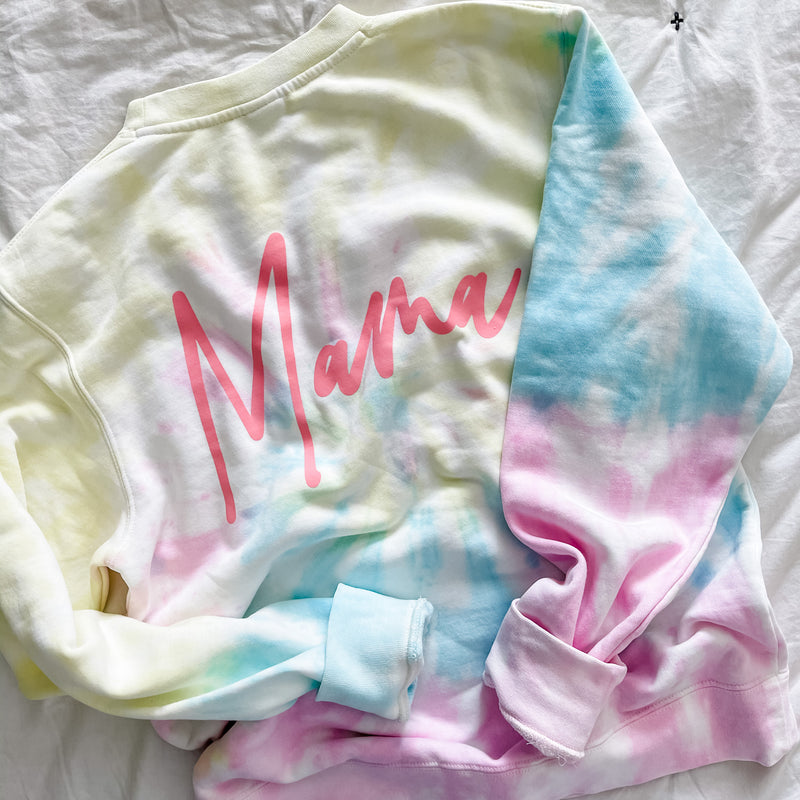 MAMA - Pink Signature - Exclusive LMSS Tie-Dye Crewneck Sweatshirt -DESIGN ON BACK