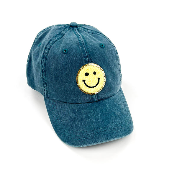 ADULT SIZE - Limited Edition Patch Hat - Teal w/ Yellow Smiley