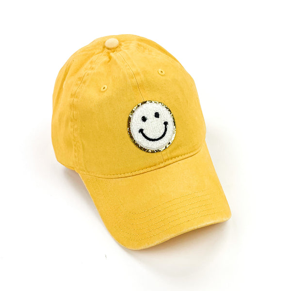 ADULT SIZE - Limited Edition Patch Hat - Yellow w/ White Smiley