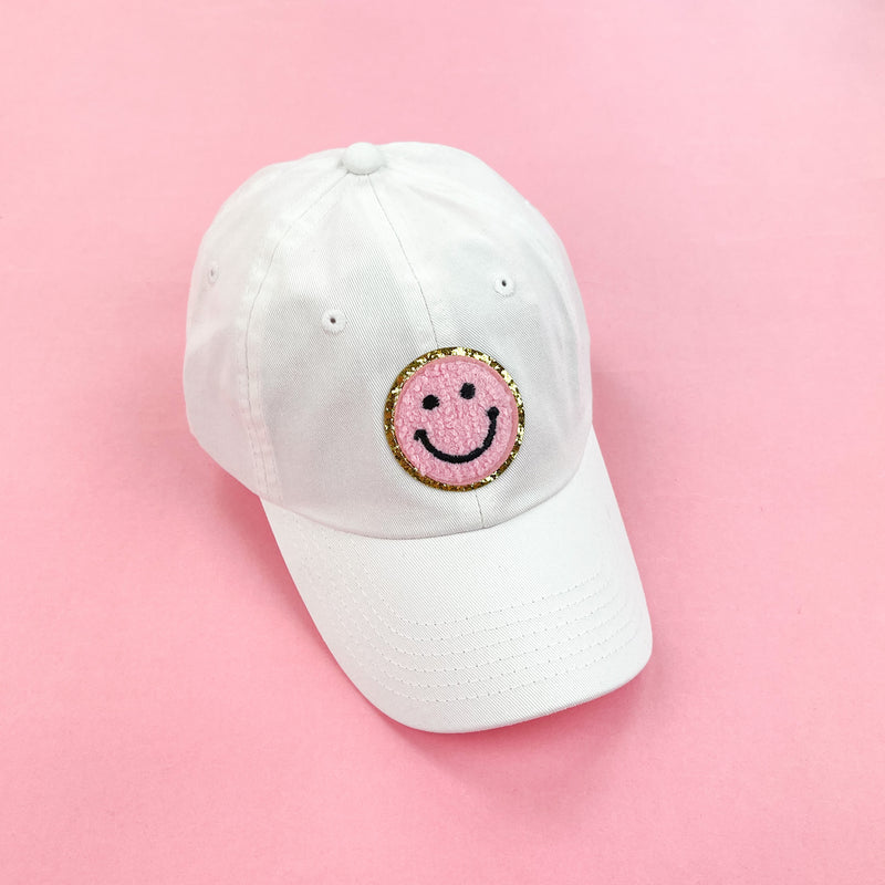 CHILD SIZE - Limited Edition Patch Hat - White w/ Pink Smiley