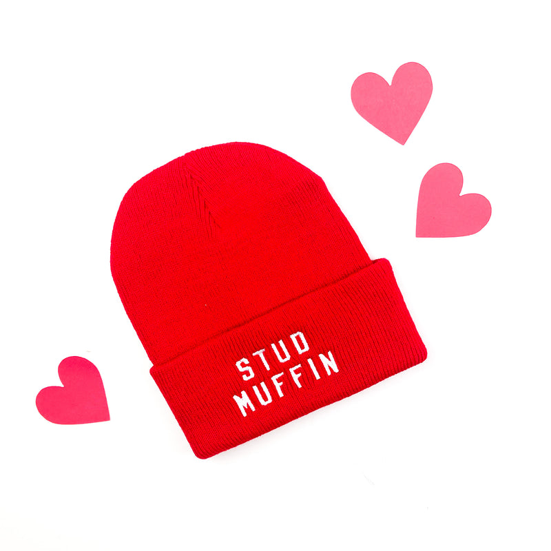 Child Beanie - STUD MUFFIN - Bright Red w/ White