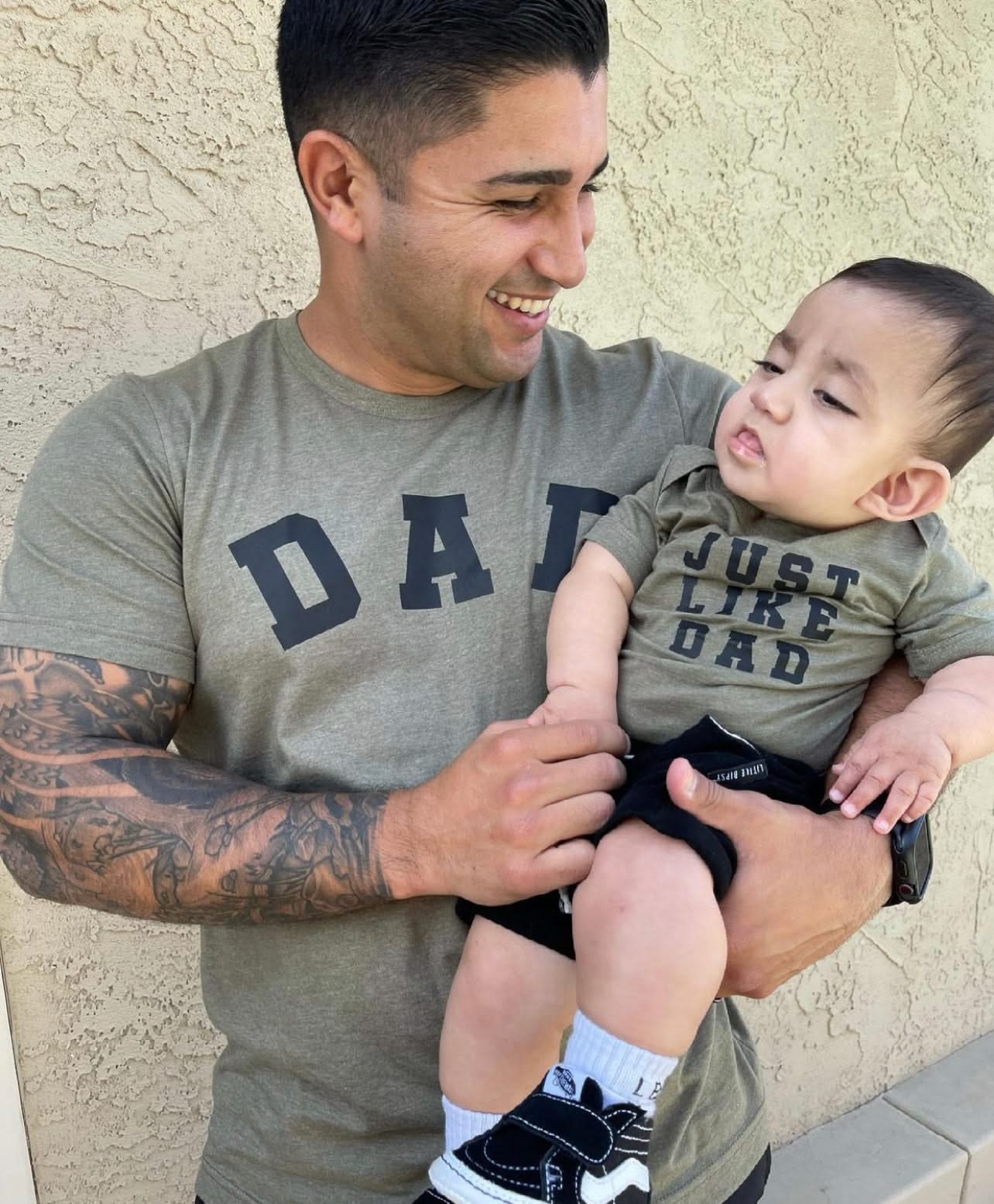 DAD - Arched Varsity - Unisex Tee Little Mama Shirt Shop