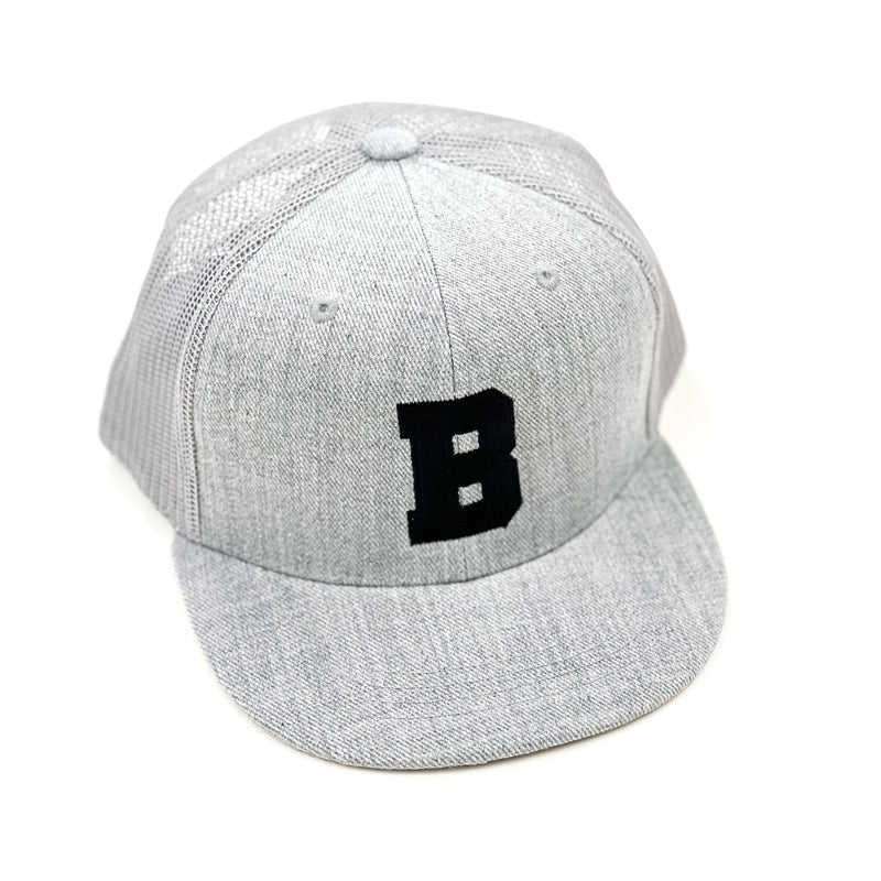 VARSITY INITIAL - Child Size - Flat Brimmed Hat - Gray w/ Black Letter