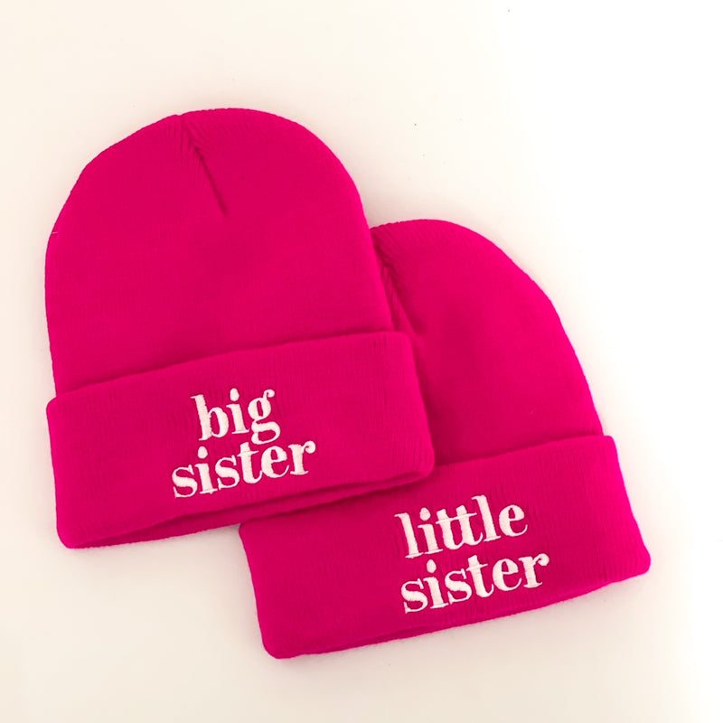 Child Beanie - Big Sister - Hot Pink w/ White