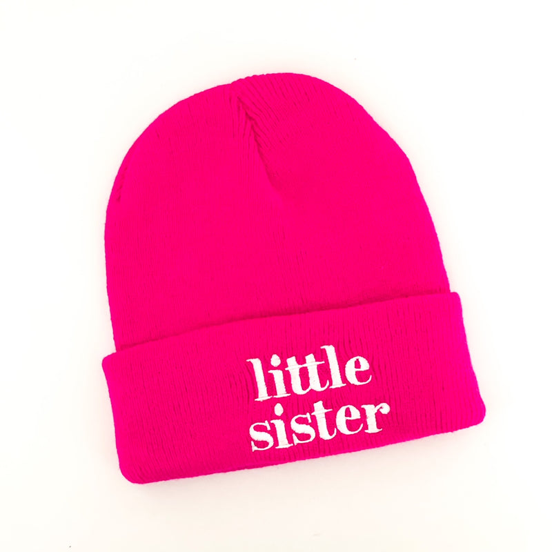 Child Beanie - Little Sister - Hot Pink w/ White