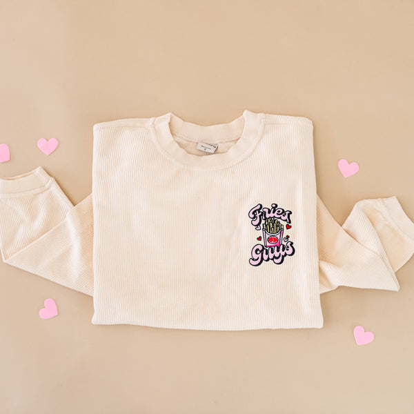 Embroidered Cream Corded Sweatshirt - Fries Before Guys