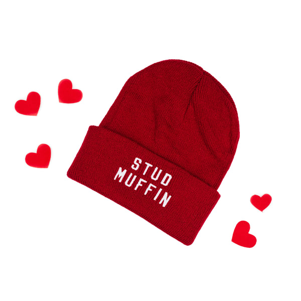 Child Beanie - STUD MUFFIN - Dark Red w/ White