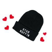 Child Beanie - STUD MUFFIN - Black w/ White Little Mama Shirt Shop LLC