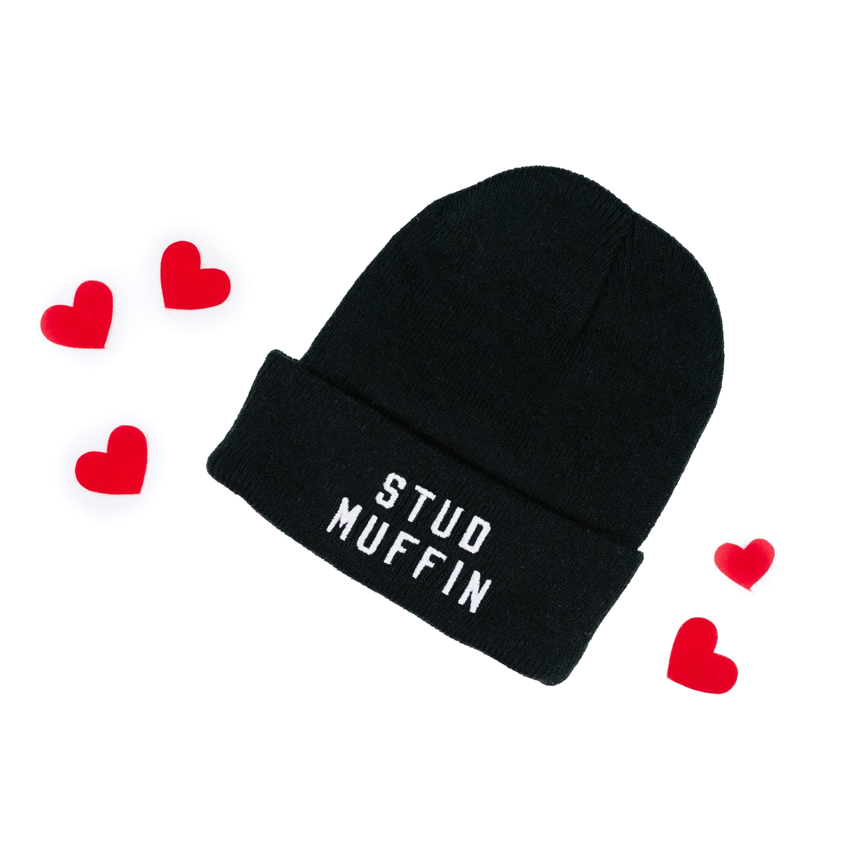 Child Beanie - STUD MUFFIN - Black w/ White Little Mama Shirt Shop LLC