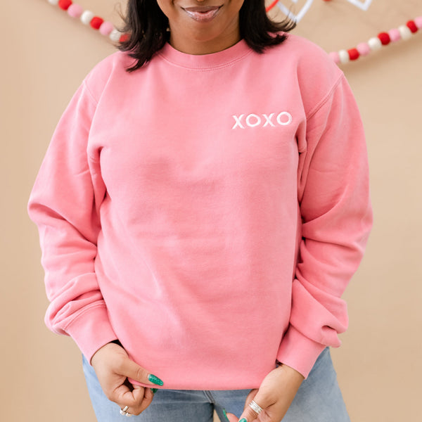 Embroidered PIGMENT Crewneck - x o x o - (pocket size block font)