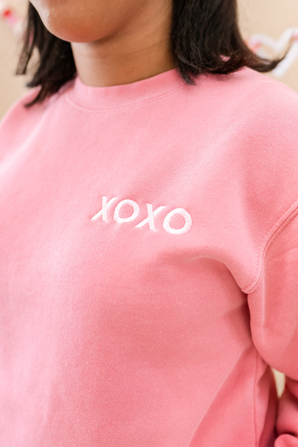 Embroidered PIGMENT Crewneck - x o x o - (pocket size block font)