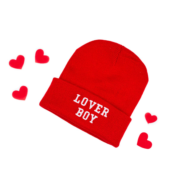 Child Beanie - LOVER BOY - Bright Red w/ White