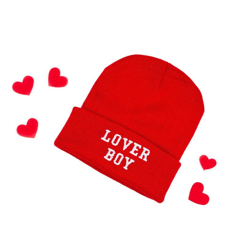 Child Beanie - LOVER BOY - Bright Red w/ White