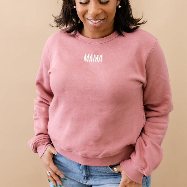 MAMA - Tone on Tone - MOM CROP - Embroidered Fleece Sweatshirt - MAUVELOUS